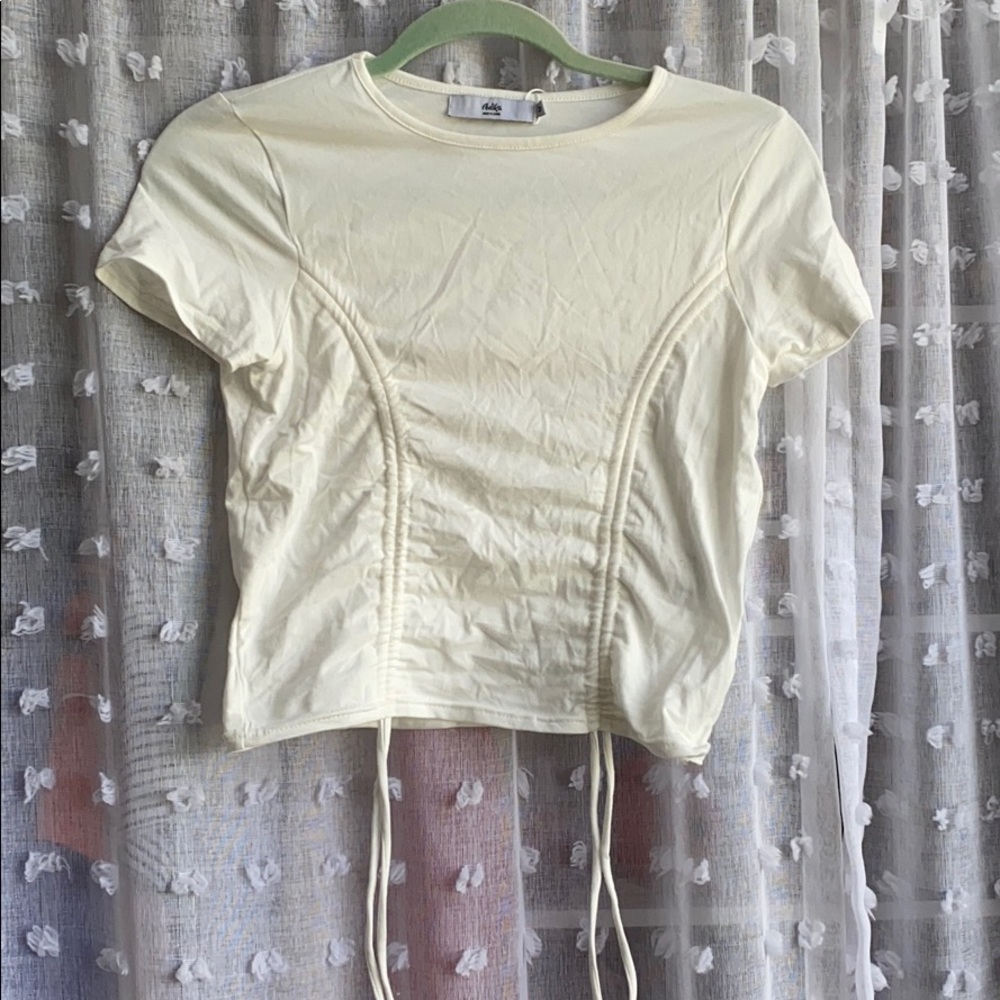 White cinched crop shirt